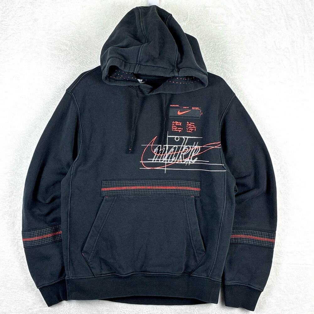 Nike Hoodie Men S Black Red Swoosh Gym Y2K Streetwear Hip Hop Workout